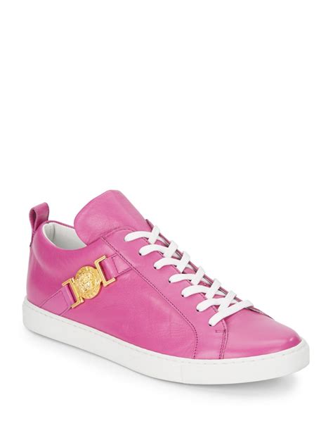 versace shinny shoe with white laces|Versace pink shoes.